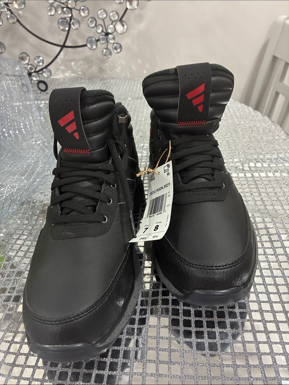 ❤️ADIDAS❤️Golf Black High-Top shoes with Red Logo Accent